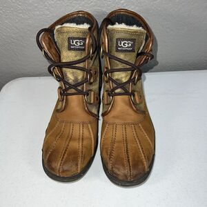 UGG Waterproof Sherpa‑Lined Women’s Rain Boots Size 8 Brown Leather Pre‑Owned